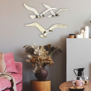 WHW Whole House Worlds Americana Flying Birds Metal Wall Decor Art, Handcrafted, Cast of Fine Silver Aluminum, Bas-relief, 15.25 Inches Wide and 13.25 Inches Wide