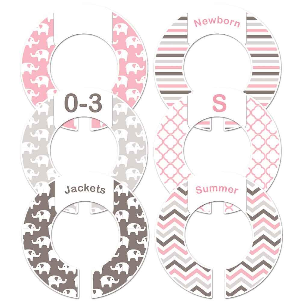 6 Baby Girl Nursery Clothing Size Closet Dividers Toddler Pink Elephant (Fits 1.5" Rod)