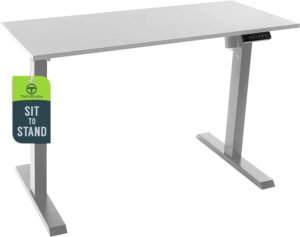 techorbits electric standing desk frame with 47 x 24 tabletop - motorized workstation two leg stand up desk with memory settings and telescopic sit stand height adjustment (grey frame/white top)