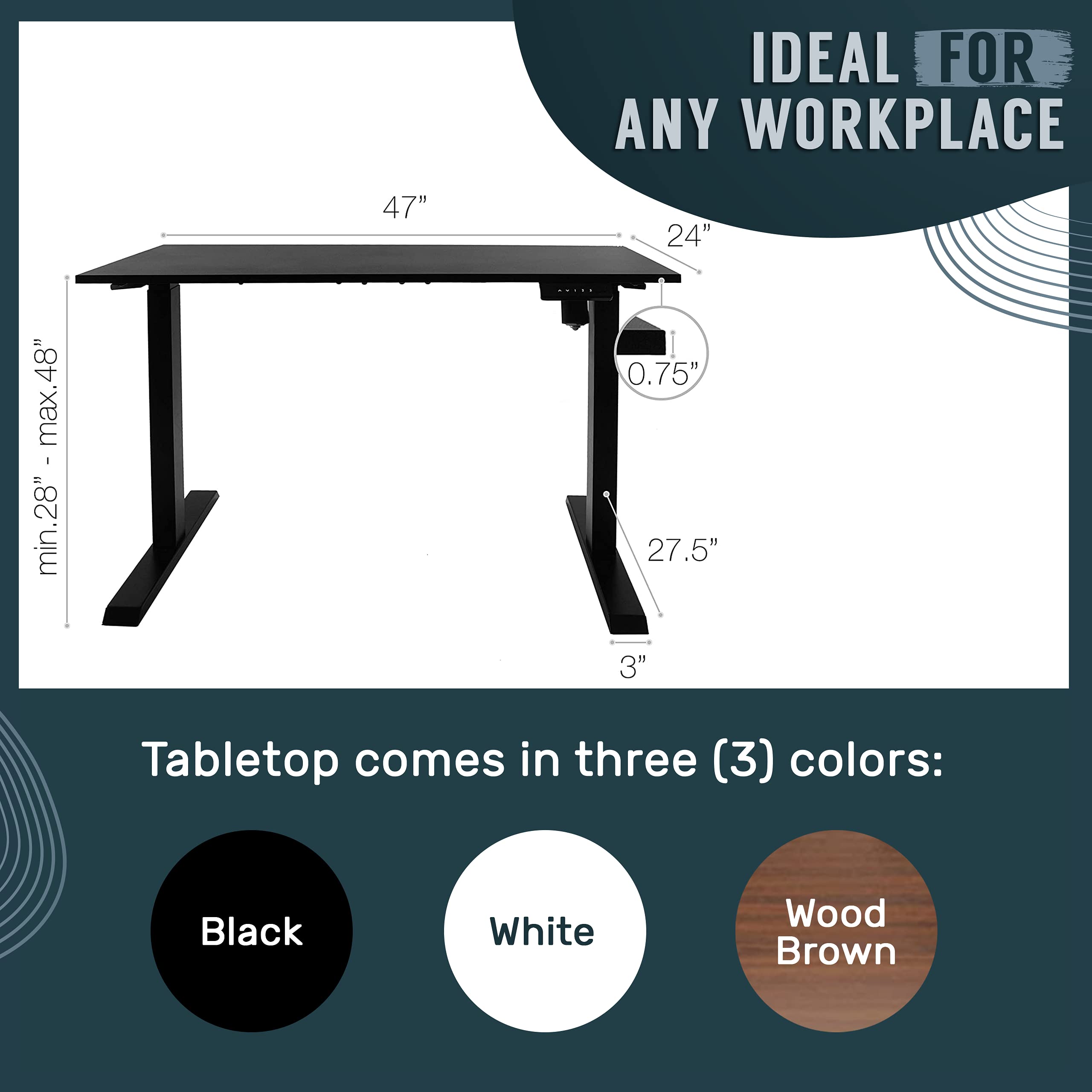 TechOrbits Electric Standing Desk Frame with 47 x 24 Tabletop - Motorized Workstation Two Leg Stand Up Desk with Memory Settings and Telescopic Sit Stand Height Adjustment (Grey Frame/White Top)