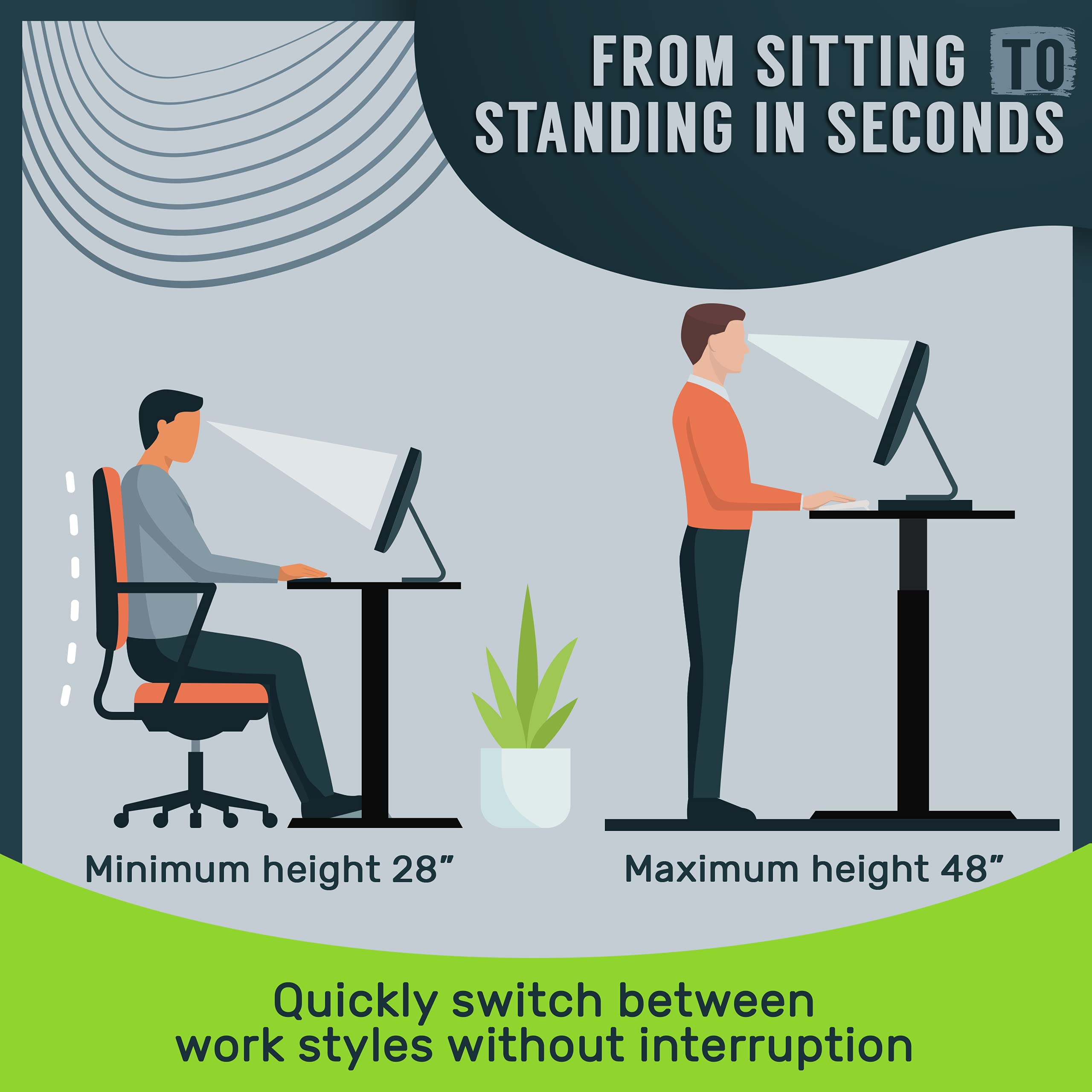 TechOrbits Electric Standing Desk Frame with 47 x 24 Tabletop - Motorized Workstation Two Leg Stand Up Desk with Memory Settings and Telescopic Sit Stand Height Adjustment (Grey Frame/White Top)