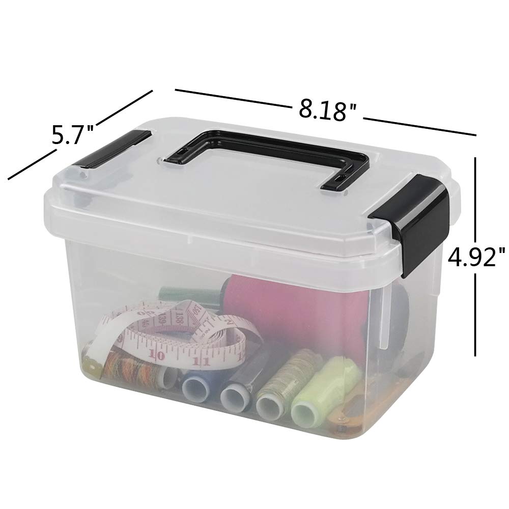 CadineUS Mini Clear Storage Bins with Lids, 2 Liter Plastic Boxes, Set of 4