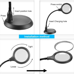 nomiou Magnifying Glass Lamp,5X Magnifier LED Light and Flexible Neck,Magnifying Lamp USB Powered,Perfect for Reading,Hobbies,Task Crafts or Workbench