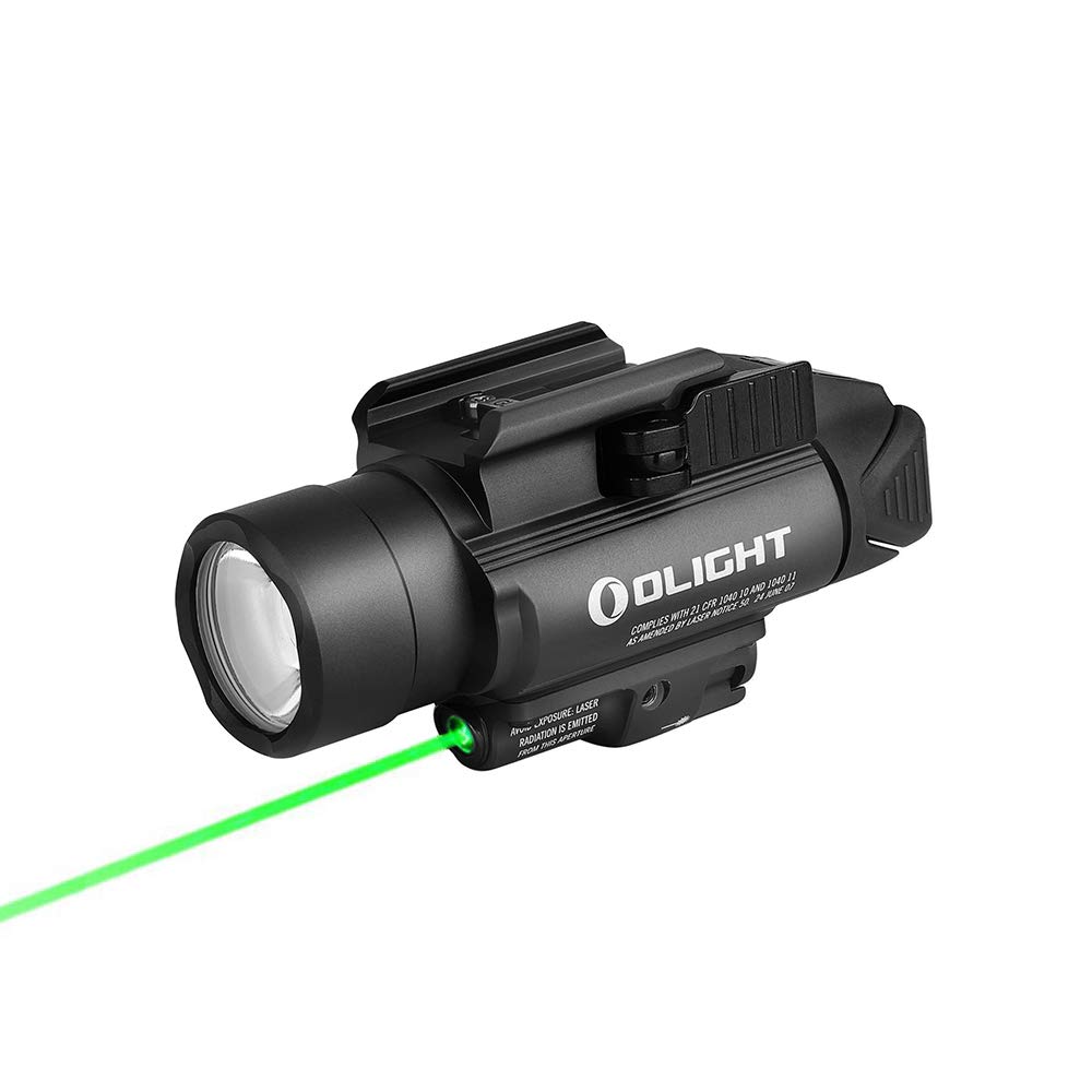 OLIGHT Baldr Pro 1350 Lumens Tactical Weaponlight with Green Light and White LED, 260 Meters Beam Distance Compatible with 1913 or GL Rail, Batteries Included(Black)