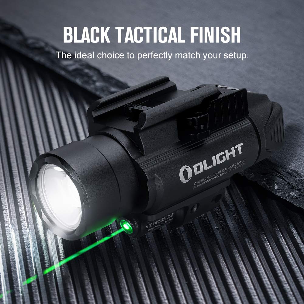 OLIGHT Baldr Pro 1350 Lumens Tactical Weaponlight with Green Light and White LED, 260 Meters Beam Distance Compatible with 1913 or GL Rail, Batteries Included(Black)