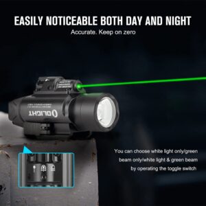 OLIGHT Baldr Pro 1350 Lumens Tactical Weaponlight with Green Light and White LED, 260 Meters Beam Distance Compatible with 1913 or GL Rail, Batteries Included(Black)