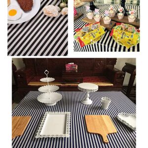 2 Pcs Disposable Black White Stripe Plastic Tablecloth, 108 Inch x 54 Inch Ractangle Tablecover, for Party, Dance and Picnic (2pcs- Black White Stripe)