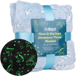 dinosaur blanket for boys glow in the dark dinosaur blanket, christmas kids gifts, toddler blankets for boys, dino blankets, soft fleece blanket for toddler, birthday gift, large (blue 50’’ x 60’’)