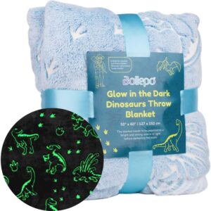 Dinosaur Blanket for Boys Glow in The Dark Dinosaur Blanket, Christmas Kids Gifts, Toddler Blankets for Boys, Dino Blankets, Soft Fleece Blanket for Toddler, Birthday Gift, Large (Blue 50’’ X 60’’)