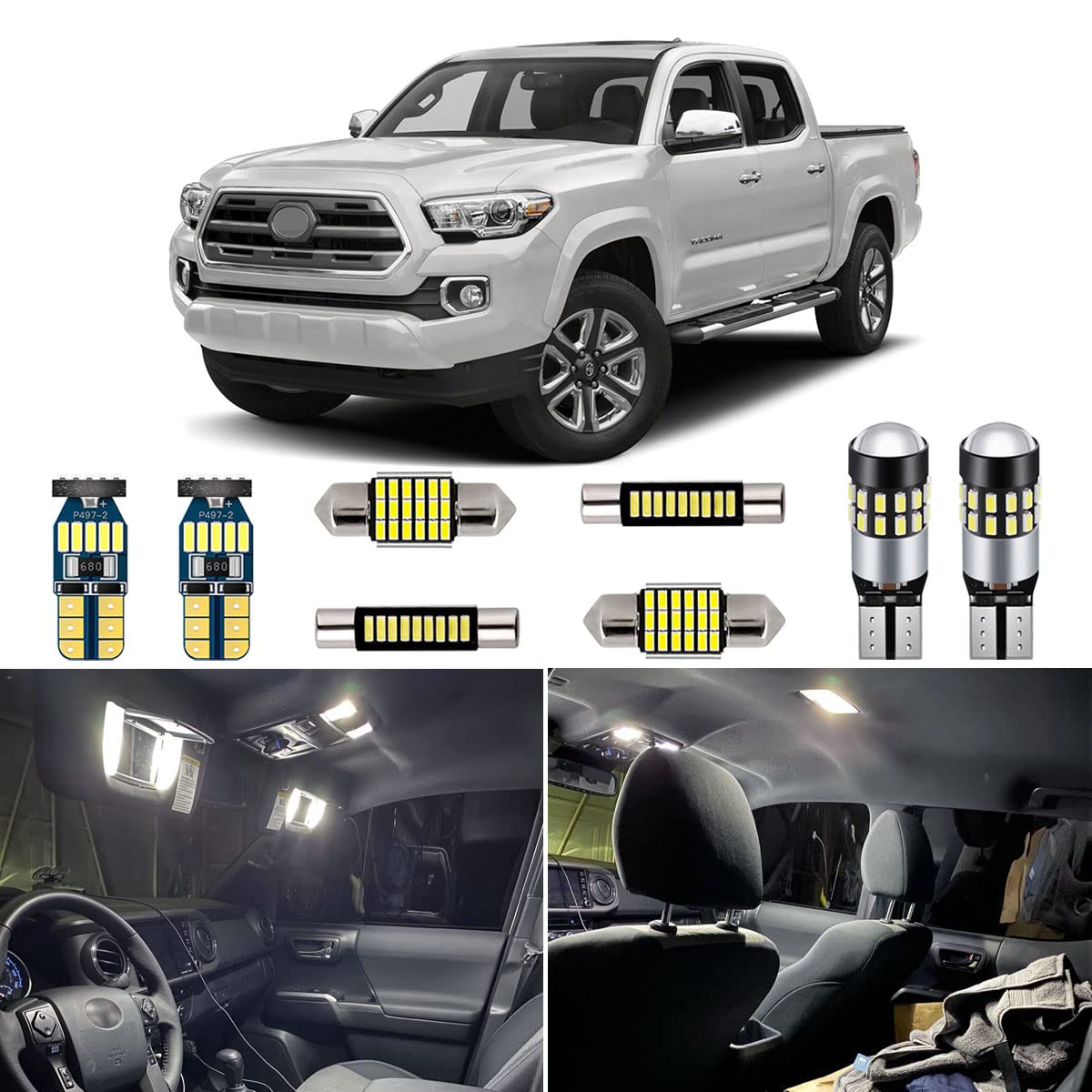 AUTOGINE Super Bright 6000K White LED Interior Light Kit Package for 2016 2017 2018 2019 2020 2021 2022 Toyota Tacoma + Install Tool