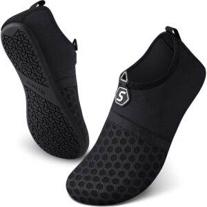 seekway water shoes quick-dry aqua socks barefoot slip-on for beach pool swim river yoga lake surf women men black sk001 (black 40-41)
