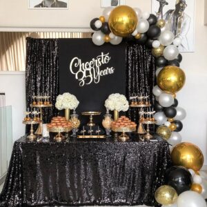 Black Sequin Backdrop 4 Panels 2FTx8FT Halloween Backdrop Curtains Party Backdrop Wedding Baby Shower Decoration