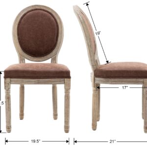 Kmax Farmhouse Dining Room Chairs, French Distressed Bedroom Chairs with Round Back, Brown Wood Legs Elegant Tufted Kitchen Chairs, Set of 2, Gray