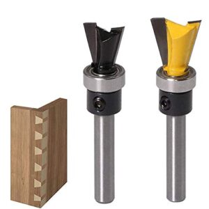 wolfride 2pcs dovetail router bits 1/4 inch shank dovetail joint router bit set with bearing for woodworking cutter