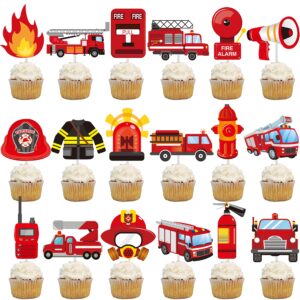 36pcs fire truck party cupcake toppers firefighter baby shower decoration fireman themed birthday party supplies fire engine rescue bday cupcake pick decorations