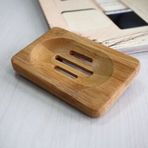 AkoMatial 1Pc Natural Bamboo Wood Soap Dishes Soap Tray Dish Storage Holder Plate for Shower Bathroom