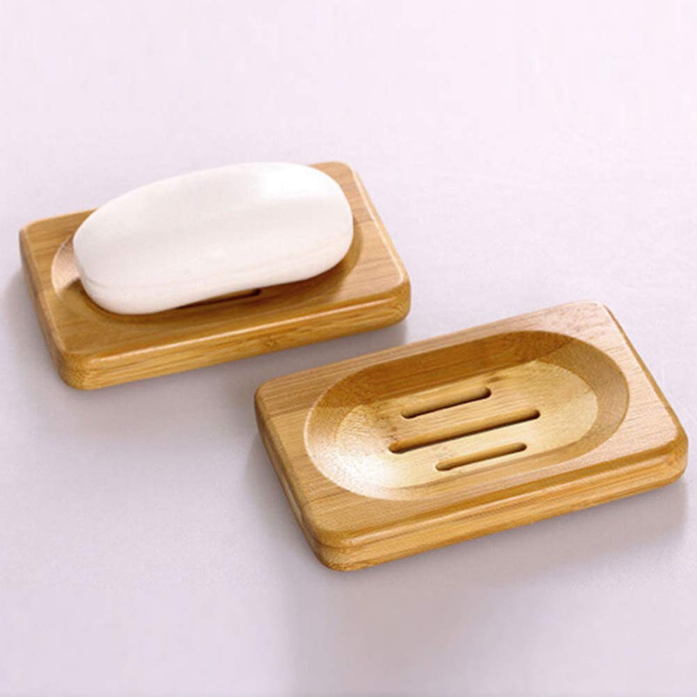 AkoMatial 1Pc Natural Bamboo Wood Soap Dishes Soap Tray Dish Storage Holder Plate for Shower Bathroom