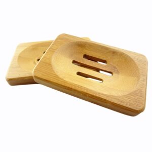 AkoMatial 1Pc Natural Bamboo Wood Soap Dishes Soap Tray Dish Storage Holder Plate for Shower Bathroom