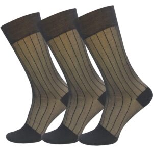 uaussi 3 pairs mens silk sheer socks mid calf otc ultra thin nylon dress sock soft daily casual stockings work business sox
