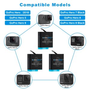 COOLSHOW Hero 8 Battery 1220mAh (3 Packs) and Triple Hero 8 Battery Charger Bundle Compatible with GoPro HERO8 Black,HERO7 Black,HERO6 Black, HERO5 Black,Hero(2018)