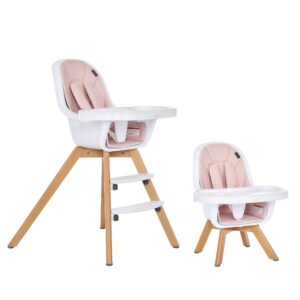 evolur zoodle 2 in 1 convertible baby high chair in pink, easy to clean, adjustable and removable tray, compact and portable high chair, foldable high chair with adjustable footrest