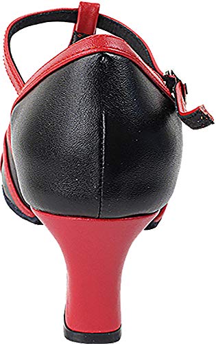 Women's Ballroom Dance Shoes Salsa Latin Practice Shoes Black Leather & Red Trim Sera3541EB Comfortable - Very Fine 2.2" Heel 8 M US [Bundle of 5]