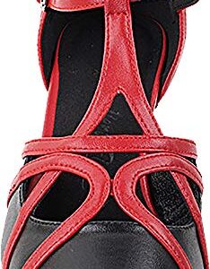 Women's Ballroom Dance Shoes Salsa Latin Practice Shoes Black Leather & Red Trim Sera3541EB Comfortable - Very Fine 2.2" Heel 8 M US [Bundle of 5]