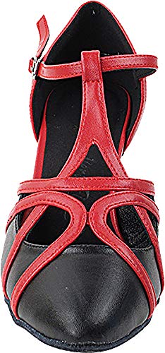 Women's Ballroom Dance Shoes Salsa Latin Practice Shoes Black Leather & Red Trim Sera3541EB Comfortable - Very Fine 2.2" Heel 8 M US [Bundle of 5]