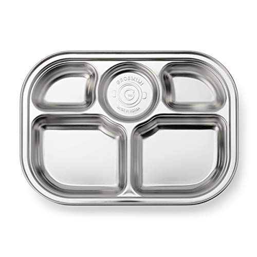 Grosmimi Eco Friendly 304 Stainless Steel Toddler Kid Feeding Divided Plate (5-Section+ Silicone Suction)