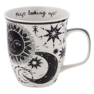 karma gifts 16 oz black and white boho mug celestial - cute coffee and tea mug - ceramic coffee mugs for women and men