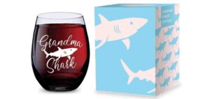 stemless wine glass (grandma shark) made of unbreakable tritan plastic - 16 ounces