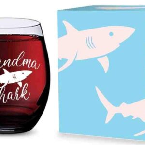 Stemless Wine Glass (Grandma Shark) Made of Unbreakable Tritan Plastic - 16 ounces