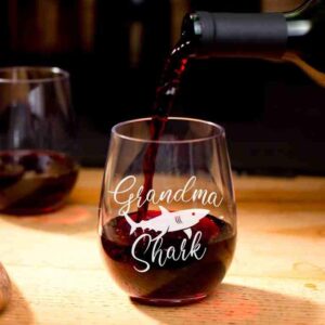 Stemless Wine Glass (Grandma Shark) Made of Unbreakable Tritan Plastic - 16 ounces