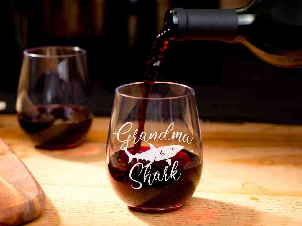 Stemless Wine Glass (Grandma Shark) Made of Unbreakable Tritan Plastic - 16 ounces