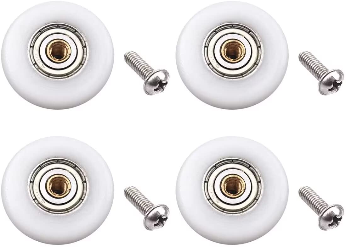 Set of 4pcs 19mm Stainless Steel Shower Door Wheels Rollers Runners, White, 19mm x 4mm