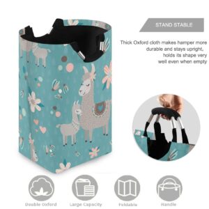 visesunny Grey Llama Mother and Baby Flower Large Capacity Laundry Hamper Basket Water-Resistant Oxford Cloth Storage Baskets for Bedroom, Bathroom, Dorm, Kids Room