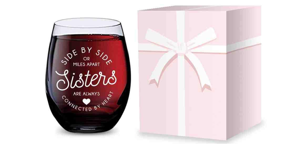 GSM Brands Stemless Wine Glass for Sisters - Made of Unbreakable Tritan Plastic and Dishwasher Safe - 16 ounces