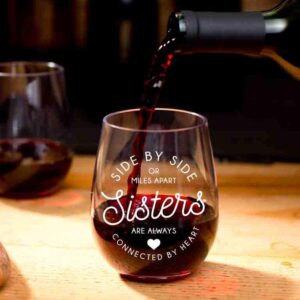 GSM Brands Stemless Wine Glass for Sisters - Made of Unbreakable Tritan Plastic and Dishwasher Safe - 16 ounces