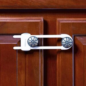 toddleroo by north states sliding cabinet locks | keep side by side cabinets safely and securely closed | works on cabinet handles up to 4.5" apart | baby proofing with confidence (3-pack, white)
