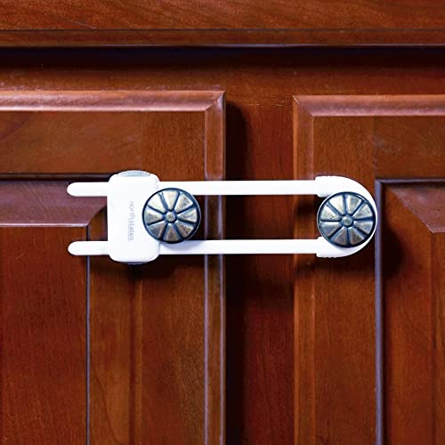 Toddleroo by North States Sliding Cabinet Locks | Keep Side by Side cabinets Safely and securely Closed | Works on Cabinet Handles up to 4.5" Apart | Baby proofing with Confidence (3-Pack, White)