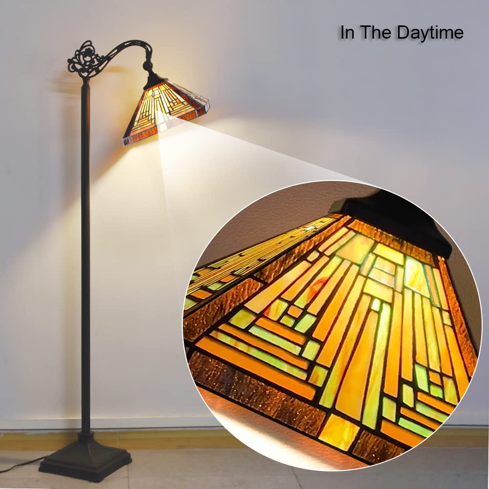 Capulina Tiffany Floor Lamp H62 Tall Antique Mission Style Stained Glass Soft Light Arched Gooseneck Adjustable Angle Reading Lamp for Living Room Bedroom