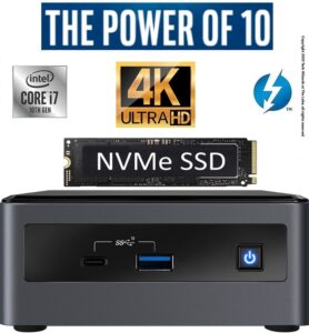 intel nuc nuc10i7fnh1 mini pc/htpc, six-core i7- up to 4.7ghz, ddr4 ram expandable up to 32gb + 1tb name brand nvme m.2 ssd, wifi, bluetooth 5.0, thunderbolt 3, 4k support, triple monitor capable
