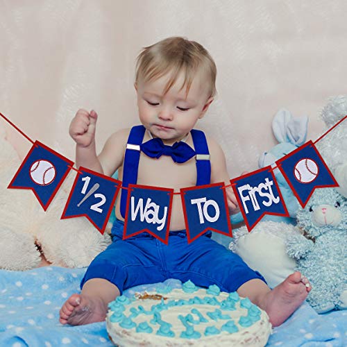 Felt Baseball 1/2 Way To First Banner Half Way To First Banner, Baseball Halfway First Banner for 1/2 Way To First Baseball Theme Birthday Party Decorations