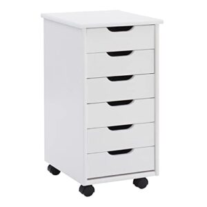 linon home decor products corinne six drawer storage, white wash rolling cart
