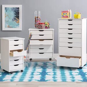 Linon Home Decor Products Corinne Six Drawer Storage, White Wash Rolling Cart