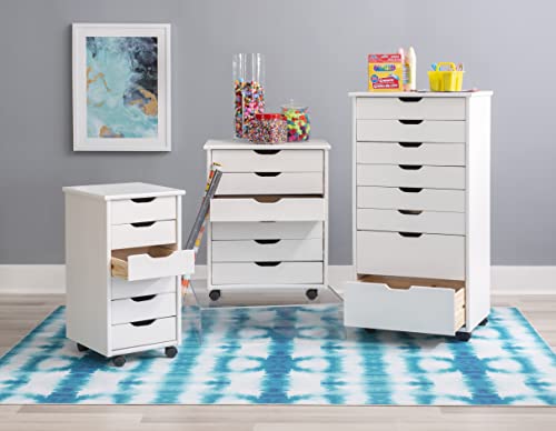 Linon Home Decor Products Corinne Six Drawer Storage, White Wash Rolling Cart