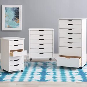 Linon Home Decor Products Corinne Six Drawer Storage, White Wash Rolling Cart