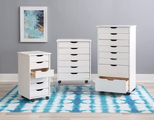 Linon Home Decor Products Corinne Six Drawer Storage, White Wash Rolling Cart