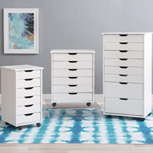 Linon Home Decor Products Corinne Six Drawer Storage, White Wash Rolling Cart