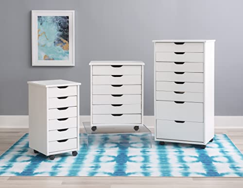 Linon Home Decor Products Corinne Six Drawer Storage, White Wash Rolling Cart